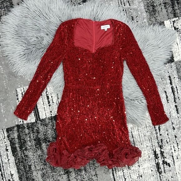 Fairesty Dresses & Skirts - Faeriesty Women's Red Sequin Long Sleeve Mini Dress Size‎ Medium